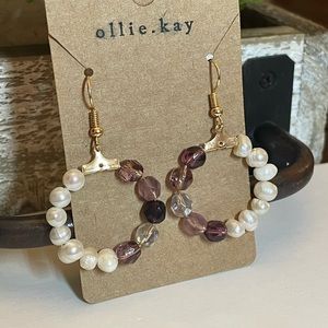 Gold Pearl and purple earrings